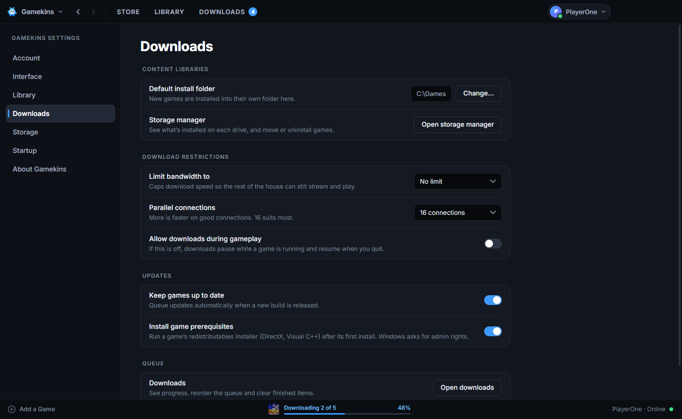Gamekins settings for personalizing the desktop launcher.
